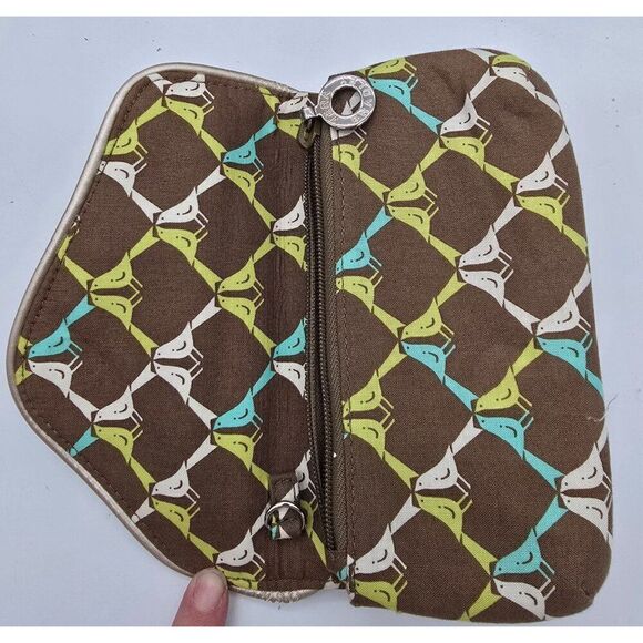 Vera Bradley Ruffled Tote Bag and wallet With Bird Print Brown/Green/Yellow 14" - Picture 10 of 10